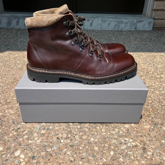 MR P. Jacques Suede-Trimmed Glossed-Leather Boots UK 12 - Picture 2 of 11